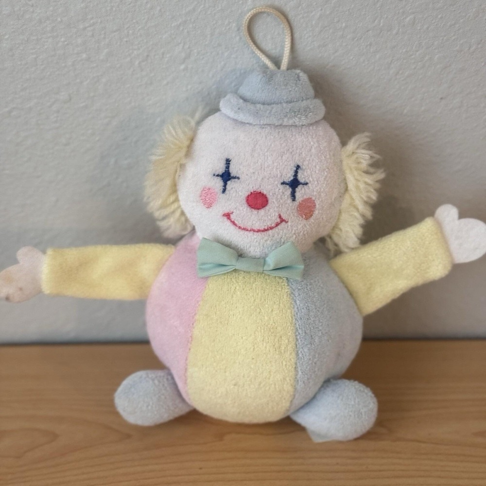 Vintage Eden Baby Pastel Terry Cloth Clown Plush Stuffed Toy Rare